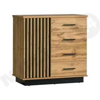 MIRJAN24 Kommode Piater 05 1D4S, Industrial Highboard, Stilvoll Sideboard, Loft Kollektion (Farbe: Wotan Eiche / Schwarz) - Beige, Schwarz