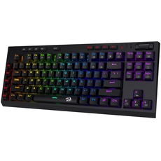 Redragon K596 Kabelgebundene mechanische RGB-Gaming-Tastatur, TKL-Kompakttastatur mit 87 Tasten, Integrierte Makrotasten und Handgelenkauflage, roter Schalter