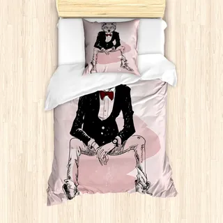 ABAKUHAUS Indie Mantele, Hipster Wild Wolf Gläser, Milbensicher Allergiker geeignet mit Kissenbezügen, 135 cm x 200 cm - 80 x 80 cm, Baby-Rosa-Schwarz-Burgund