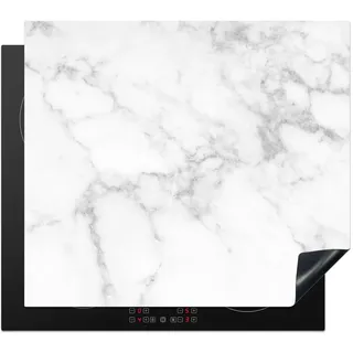 KitchenYeah© Herdabdeckplatte Einteilig Induktionsmatte Küche Abdeckung | 60x52 cm - Glaskeramikkochfeld Herd Abdeckplatte Deko Vinyl Matte Aufrollbar Grau - Marmor - Weiß - Design
