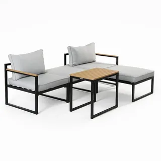 greemotion Balkonmöbel-Set Retiro Balkonlounge Aluminium mit Holz-Optik inkl. Auflagen & Polster - Grau