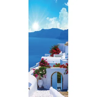 A.Monamour Türtapete Selbstklebend Türfolie Türposter 3D Insel Santorini In Griechenland Naturlandschaft Vinyl Folie Türdeko Tapete Wandbild Türaufkleber Türtattoo 85x215cm