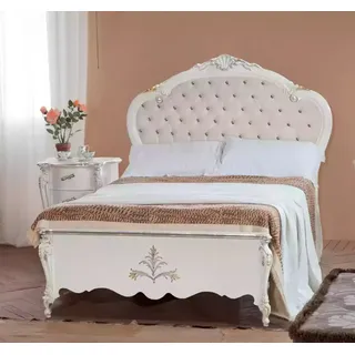 Design Bett 120x200cm Chesterfield Holzbett Betten Hotelzimmer Ehe - Weiß
