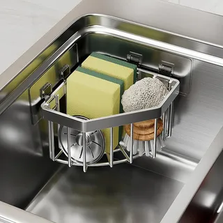 Adorila Schwammhalter für Küchenspüle, Ecke, Edelstahl, Spülbecken-Organizer, Geschirrtuchaufhänger, Schwammhalter für Badezimmer