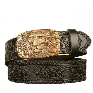 PYWJGZSX Gürtel, Herrengürtel, Herren Ratsche Kleid Gürtel Mit Tierkopf Dekoration Stereo Automatic Click Schnalle, Schwarz Geprägter Gürtel/Lion~C/115Cm/Waist:38"~40"