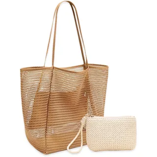 MLPKOI Faltbare Leichte Mesh Strandtasche Korb, Große Strandtasche Damen, Strand Tasche Damen, Netztasche Handtaschen Strandbeutel, Beach Bags für Shopping Strandurlaub und Schwimmbäder