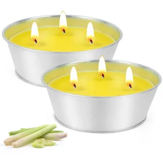 Citronella Kerze Outdoor Groß 2 x 12oz, 130 Std Outdoor Kerzen Draußen, Zitronella Kerze mit 3 Docht - Natürliche Sojawachs Duft Kerze Frauen für Garten, Camping, Indoor, Terrasse, Picknicks