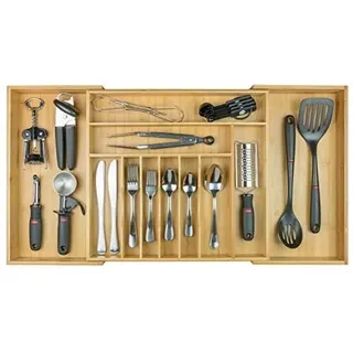 KitchenEdge Premium Besteck- und Utensilien-Organizer für Küchenschubladen, erweiterbar auf 83 cm breit, 11 Fächer, 100% Bambus