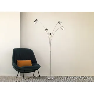 Große LED Bogenlampe Silber 5flammig, Spots schwenkbar - Stehlampe Wohnzimmer - Silber