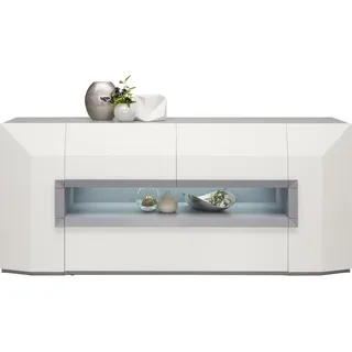 Ambiente Sideboard , Weiß, Hellgrau , Holz, Holzwerkstoff , Eiche , furniert , 3 Fächer , 2 Schubladen , 200x90x52 cm , Beimöbel erhältlich, stehend, in verschiedenen Größen erhältlich , Kleinmöbel, Kommoden, Sideboards