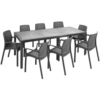 Dmora - Outdoor Lounge Set Manarola, Outdoor Lounge Set, Ausziehbarer rechteckiger Tisch mit 8 Stühlen mit Armlehnen, Made in Italy, Anthrazit