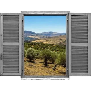 Queence Wandtattoo »Landschaft von Olivenbäu« Wandsticker, Wandbild, selbstklebend, 3D, Fenster, grün
