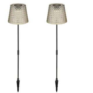 bmf-versand Solarleuchte 2er Set Garten Erdspieß Solarlampe LED Außenleuchte Solar Grau LED - Grau/Schwarz