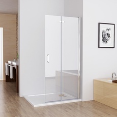 MIQU Nischentür 90 x 195 cm Walk in Duschabtrennung Faltbar Duschwand für Dusche Pendeltür Falttür Duschtür aus NANO ESG Glas Rahmenlos duschtrennwand ohne Duschwanne