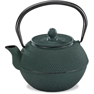 Küchenprofi TEA, Teekanne YASMIN | Grün | emailliertes Gusseisen | Inhalt 800 ml - für 6 Tassen | integrierter Edelstahl-Filter | Asiatische Gusseisen-Teekanne | Teekanne mit Siebeinsatz