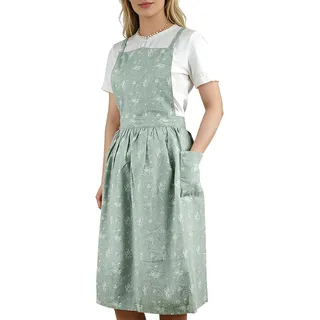 Small snail Baumwollschürze im japanischen Stil Florale Schürzen Verstellbare Kreuz Rücken Frauen Schürze mit 2 Taschen für Gartenarbeit Malerei Reinigung Kochen