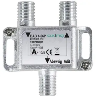Axing BAB 1-06P 1-fach Abzweiger 6dB Kabelfernsehen CATV Multimedia DVB-T2 Klasse A+, 10dB, 5-1218 MHz metall