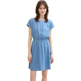 TOM TAILOR Denim Damen Basic Mini Kleid mit elastischer Taillie, Blue Denim, L