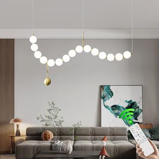VTAMng Moderner Kronleuchter LED, schicke dekorative Pendelleuchte dimmbar weißer Acryl Kugelschirm Hängelampe lineare 10 Leuchten für Esszimmer Landhausstil Küche Esstisch über der Inselleuchte(C140C
