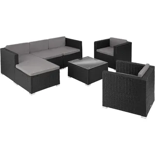 tectake Rattanlounge Lignano, variabel aufstellbar, schwarz , Schwarz , Kunststoff , Organisch , Gartenmöbel, Gartengarnituren, Gartenmöbel-Sets