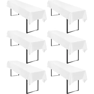 6 Stück Tischdecke Bierzeltgarnitur 100 x 250cm Weiß Biertischdecke für 50-70 cm Tischbreite, Polyester wasserdichte & Wiederverwendbar Biertisch Tischdecken für Biertischgarnitur