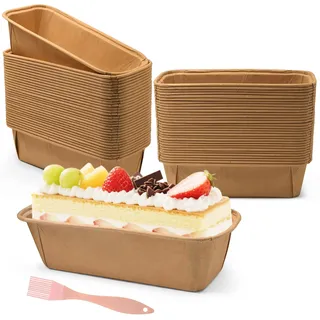 Furuising 60 Stück Kastenformen aus Papier, 15.5x5.4x5.3cm Kastenform Kuchen, Rechteckig Papierbackform Brotbackform mit Pinsel für Kuchen Brot Muffins Desser