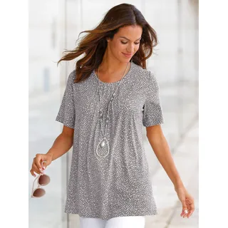 Tunikashirt INSPIRATIONEN "Tunikashirt", Damen, Gr. 46, grau (grau, weiß, bedruckt), 95% Viskose, 5% Elasthan, bedruckt, gemustert, gepunktet, mehrfarbig, Rundhals, Shirts Tunikashirt