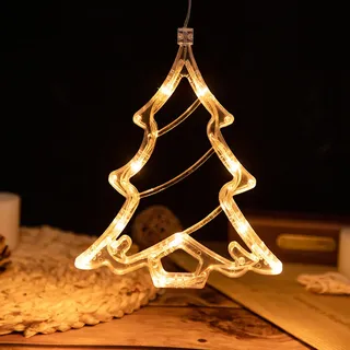 2 Stück LED Fensterlicht mit Saugnapf, Hängende Fenster Lichterkette Innen, Weihnachtsbeleuchtung, Fensterdeko Batteriebetrieben, Weihnachtsbaum - Weiß