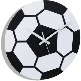 Relaxdays Wanduhr Fußball, Ø 30 cm, Fußballuhr Kinder, ohne Zahlen, Deko für Kinderzimmer & Jugendzimmer, schwarz/weiß