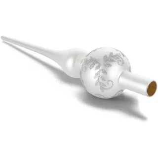 Christbaumspitze Glas Silber Weiß, Weihnachtsbaumspitze, UNOLIGA 26cm Mundgeblasen Glas Tannenbaum Spitze, Vintage Baumspitze