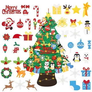 Idota Filz Weihnachtsbaum 98cm DIY Filz Tannenbaum Kinder mit 42 Abnehmbaren Ornamente, Weihnachtsbaum Kinder für Home Tür Wand Hängend Dekor