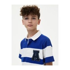 Boys M&S Collection Pure Cotton Logo Rugby Shirt (6-16 Yrs) - Blue Mix, Blue Mix - 14-15 Years