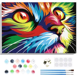 Lxmsja Bunter Katze Malen Nach Zahlen Erwachsene mit Rahmen, Katze Malen Nach Zahlen Kinder, Diy Set Erwachsene mit Pinseln und Acrylfarben Handgemalt Ölgemälde Leinwand für Home Décor, 20x30cm