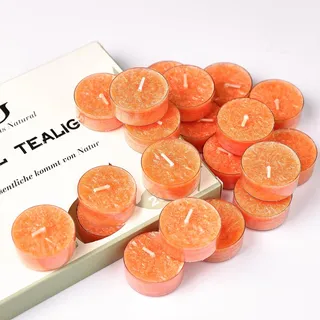 20 Duftteelichter, Orangenduft, 5 Stunden Brenndauer, Bunte Kerzen aus Pflanzenwachs, Geschenkset, Teelichter Mehrfachpackung für Wohn-Dekoration, Geschenke zu Weihnachten und Geburtstag