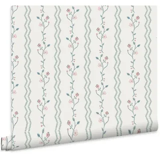 Laura Ashley Vliestapete Blencow Streifen 1000x52cm , Pastellblau, Pastellgrün , Papier, Kunststoff , Floral, Gestreift , Rechteckig , 52x1000 cm , FSC Mix , Tapeten & Wandverkleidungen, Vliestapeten