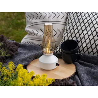 Akku Tischlampe Weiß mit Rauchglas 24,5cm