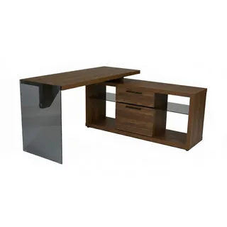 Mid.you Eckschreibtisch , Walnussfarben , Glas, Holzwerkstoff , 2 Schublade(n) Schubladen , rechteckig , Wange , 140x74x141.8 cm , Stauraum, seitenverkehrt montierbar , Büromöbel, Schreibtische, Eckschreibtische