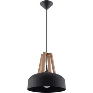 SOLLUX lighting Pendelleuchte deDecke Casco Modernes und minimalistisches Design für Wohnzimmer Schlafzimmer Works withreplaceable bulb E27 1x60W Schwarzer Stahl und Naturholz 30x30x85cm - Schwarz