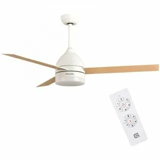 Grunkel - Ventilator de Deckenventilator mit Licht LED und Flügeln reversible Installation white und Holz - SKYECO-42 - Fernbedienung. 6 Geschwindigkeiten. Zeitschaltuhr 8h -- 35W (106cm Durchmesser) - Weiß
