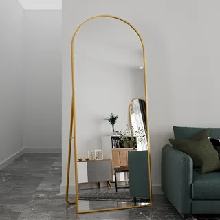 ProximaX Gewölbter Top-Ganzkörperspiegel mit Runden Ecken, 180 x80 cm Ganzkörperspiegel Groß Frei Stehend-Hängend-Lehnend, Boden-Standspiegel als Ankleidespiegel für Wohnzimmer, Gold - Gold