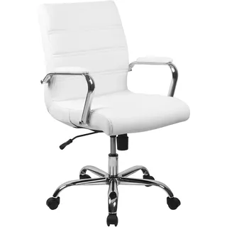 Flash Furniture Bürostuhl mit mittelhoher Rückenlehne – Bequemer Schreibtischstuhl mit Armlehnen, LeatherSoft-Material und Rollen – Perfekt für Home Office oder Büro – Weiß, 60.96 x 58.42 x 103.51 cm