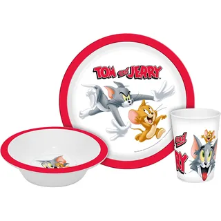Kindergeschirr Tom & Jerry 3teilig PP, Geschirrset, Teller, Schale, Becher, Kunststoff, unzerbrechlich, 3-teilig, Katze, Maus, GEDA, GEDA LABELS, BPA frei, Geschirr