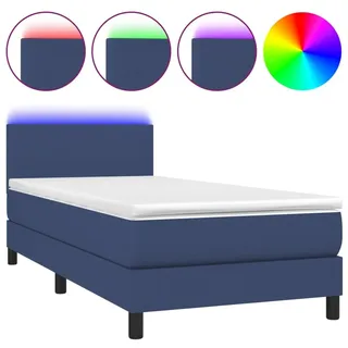 vidaXL Boxspringbett mit Matratze & LED Blau 90x200 cm Stoff - Blau