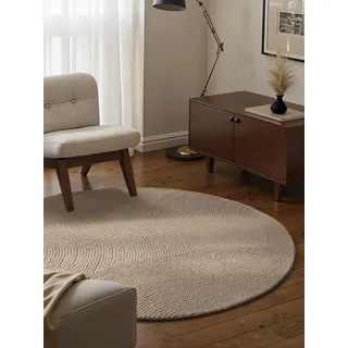Hanse Home Wollteppich Eleni - Natur Wohnzimmerteppich Rund - Handgetuftet - Hygge Skandi, Boho Teppich Wolle für Wohnzimmer, Schlafzimmer, Esszimmer, Flur - Hellbeige, Ø200cm