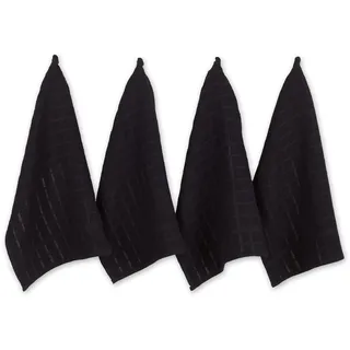 DII Basic Terry Collection Windowpane Geschirrtuch-Set, Baumwolle, Schwarz, 16x26, 4