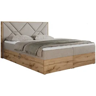 MKS Meble MKS Boxbett Gunar - 180/200 Beige Struktur - H3 , 7-Zonen , Rechteckig , 180x200 cm , Schlafzimmer, Betten, Boxspringbetten