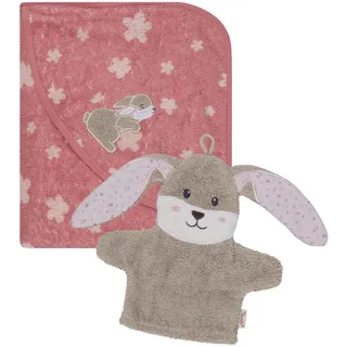 Sterntaler Multipack Frottee Hase Hanni Set, Kapuzenbadetuch 100x100 cm und Waschhandschuh, saugfähige Baumwolle, weich & hautfreundlich, Blumenmotiv