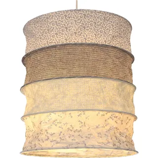 Runde Boho Papier Hängelampe, handgeschöpfter Lokta Schirm, grau/weiß | Faltbarer Lampenschirm, vier Stufen, unterschiedliche Druckdesigns, stilvoll und nachhaltig