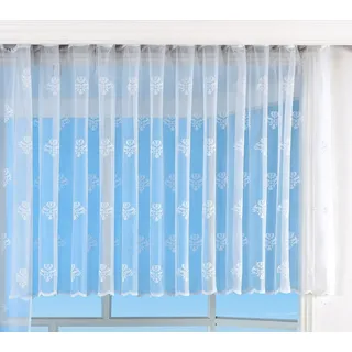 Jacquard Bogenstore Gardine, 145x600, Barock Blumenmuster Weiß Kräuselband Universalband Faltenband Store, 13142