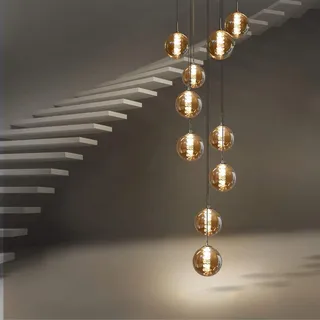 ZMH Pendelleuchte esstisch 10 Flammig Bernstein Pendellampe Höheverstellbar Kronleuchter Hängeleuchte Glas für Wohnzimmer Schlafzimmer Küche Flur - Gelb